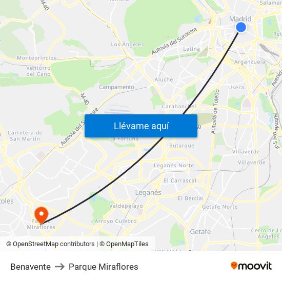 Benavente to Parque Miraflores map