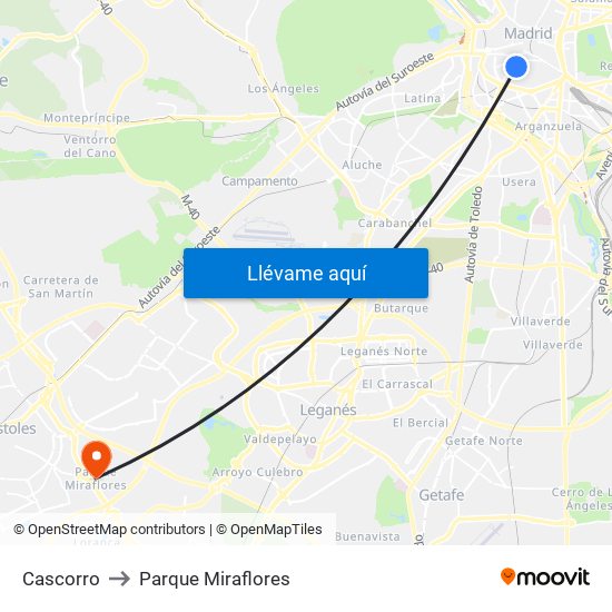 Cascorro to Parque Miraflores map