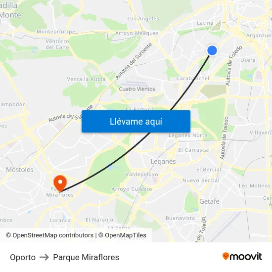 Oporto to Parque Miraflores map