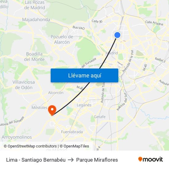 Lima - Santiago Bernabéu to Parque Miraflores map