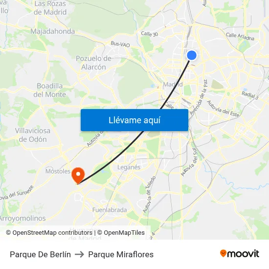 Parque De Berlín to Parque Miraflores map