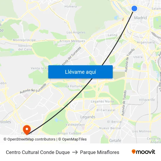 Centro Cultural Conde Duque to Parque Miraflores map