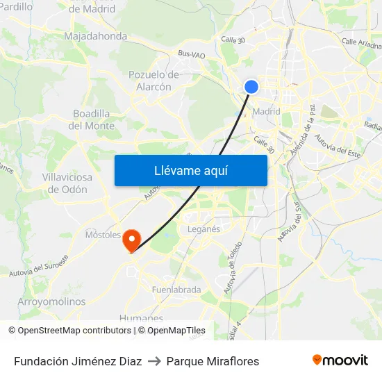 Fundación Jiménez Diaz to Parque Miraflores map