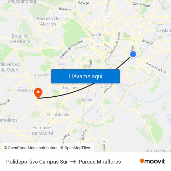 Polideportivo Campus Sur to Parque Miraflores map