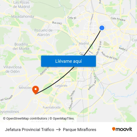 Jefatura Provincial Tráfico to Parque Miraflores map