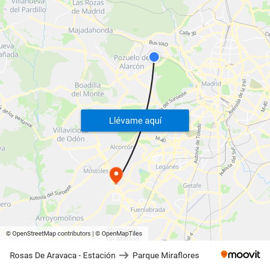 Rosas De Aravaca - Estación to Parque Miraflores map