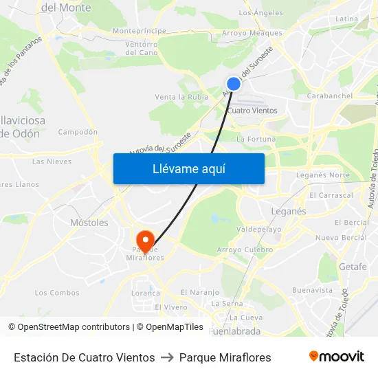 Estación De Cuatro Vientos to Parque Miraflores map