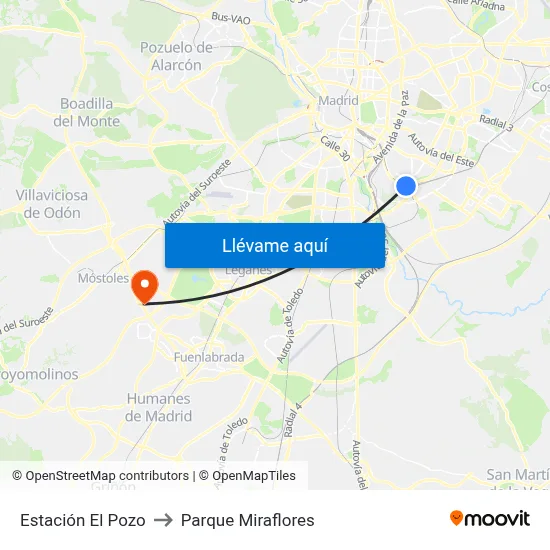 Estación El Pozo to Parque Miraflores map