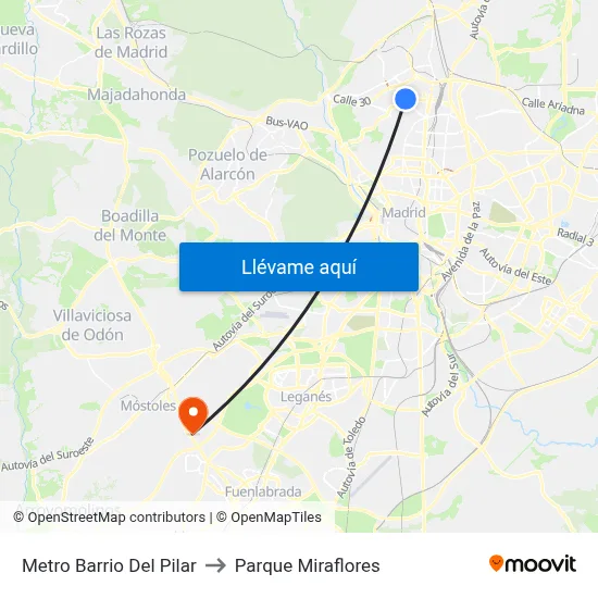 Metro Barrio Del Pilar to Parque Miraflores map