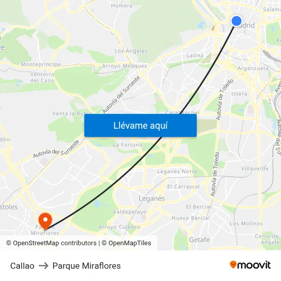 Callao to Parque Miraflores map