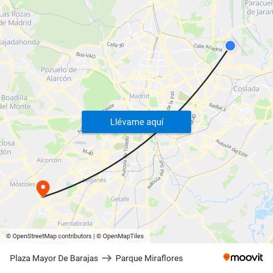 Plaza Mayor De Barajas to Parque Miraflores map
