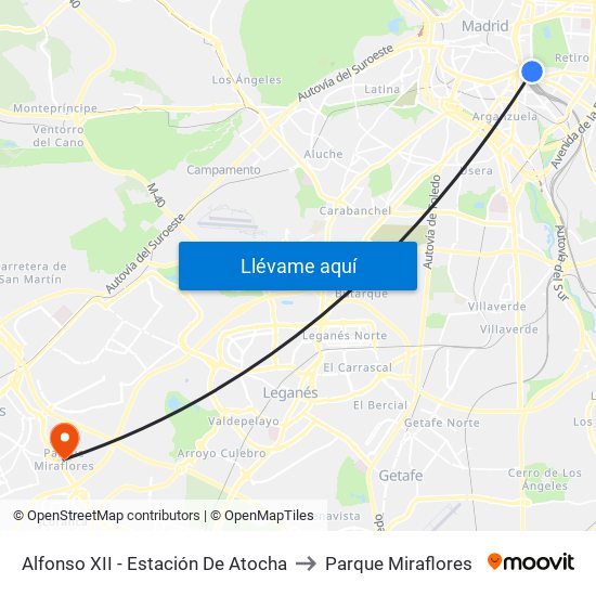 Alfonso XII - Estación De Atocha to Parque Miraflores map