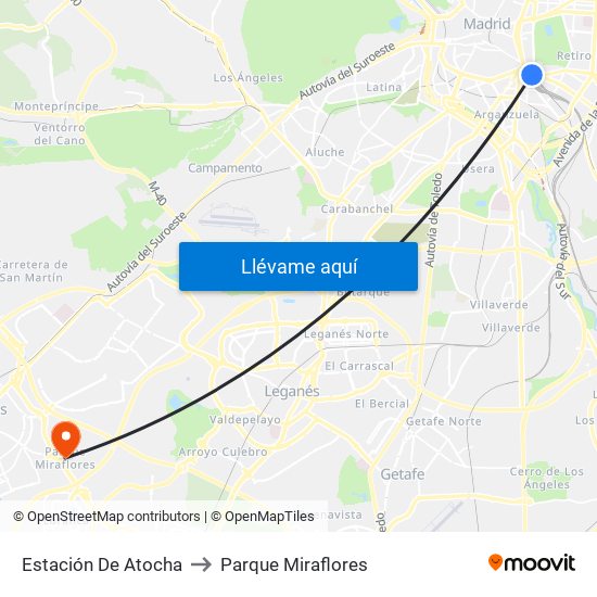 Estación De Atocha to Parque Miraflores map