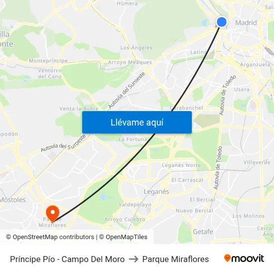 Príncipe Pío - Campo Del Moro to Parque Miraflores map