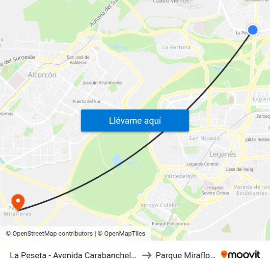 La Peseta - Avenida Carabanchel Alto to Parque Miraflores map