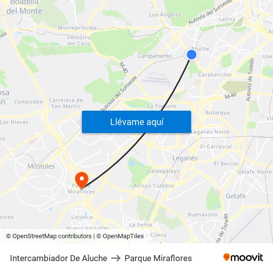 Intercambiador De Aluche to Parque Miraflores map