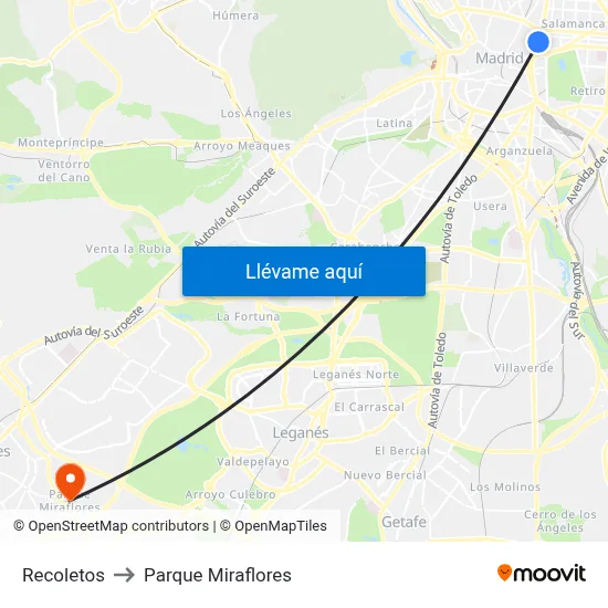 Recoletos to Parque Miraflores map