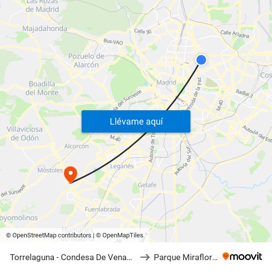 Torrelaguna - Condesa De Venadito to Parque Miraflores map