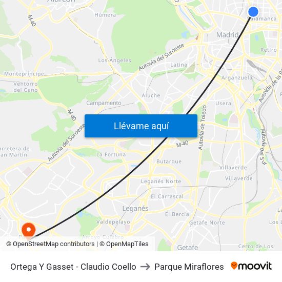 Ortega Y Gasset - Claudio Coello to Parque Miraflores map
