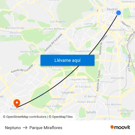 Neptuno to Parque Miraflores map