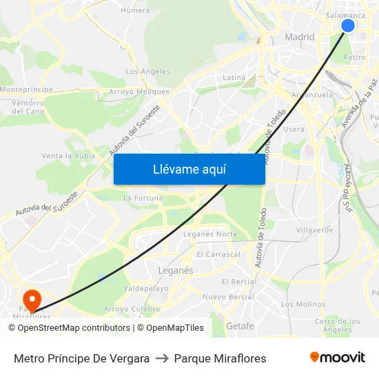 Metro Príncipe De Vergara to Parque Miraflores map