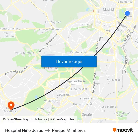 Hospital Niño Jesús to Parque Miraflores map