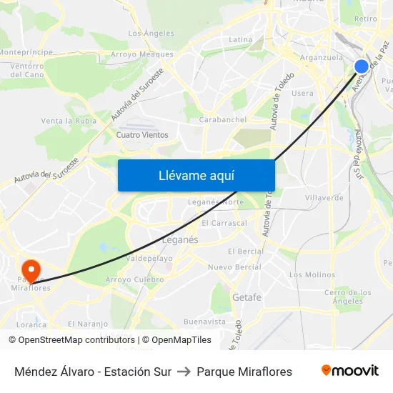 Méndez Álvaro - Estación Sur to Parque Miraflores map