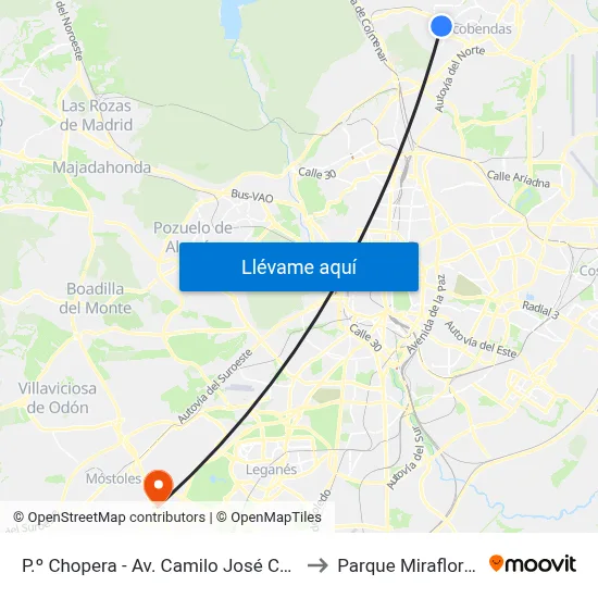P.º Chopera - Av. Camilo José Cela to Parque Miraflores map