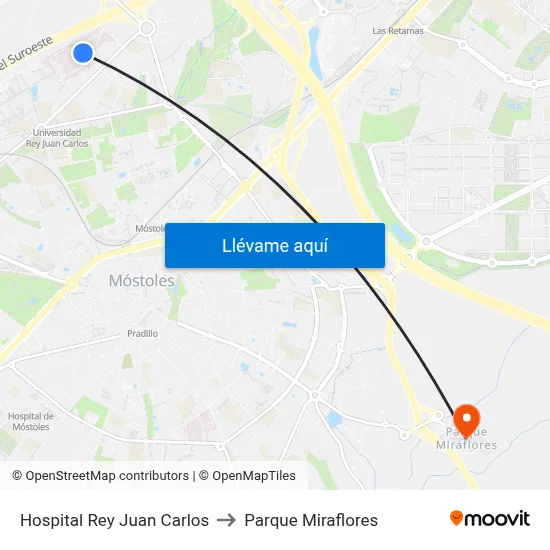 Hospital Rey Juan Carlos to Parque Miraflores map