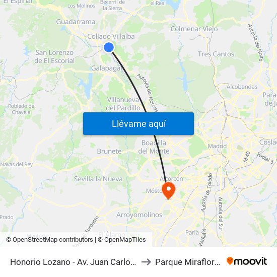 Honorio Lozano - Av. Juan Carlos I to Parque Miraflores map