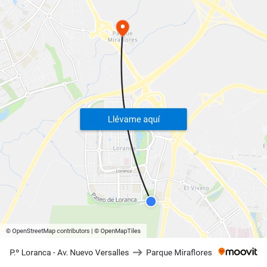P.º Loranca - Av. Nuevo Versalles to Parque Miraflores map