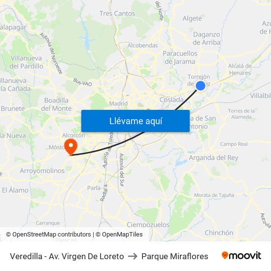 Veredilla - Av. Virgen De Loreto to Parque Miraflores map