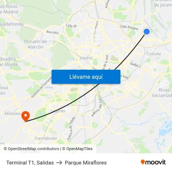 Terminal T1, Salidas to Parque Miraflores map