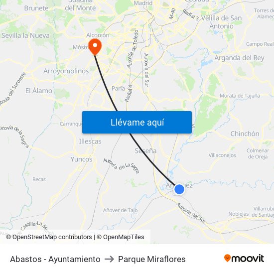 Abastos - Ayuntamiento to Parque Miraflores map