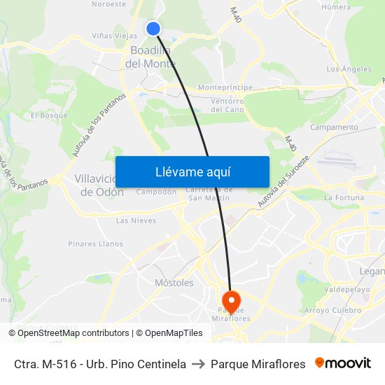 Ctra. M-516 - Urb. Pino Centinela to Parque Miraflores map