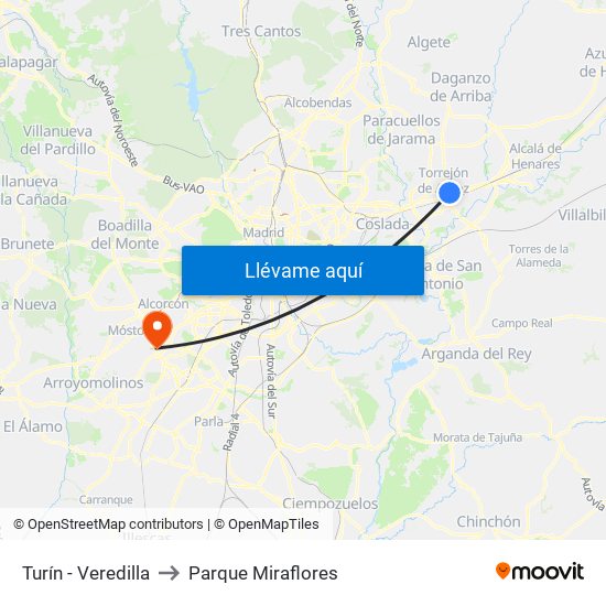 Turín - Veredilla to Parque Miraflores map