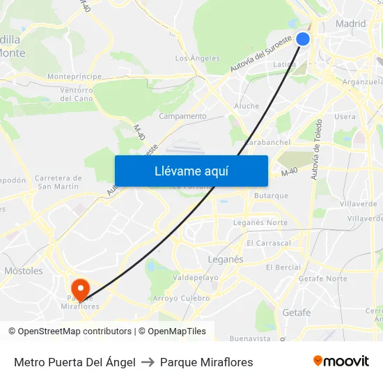 Metro Puerta Del Ángel to Parque Miraflores map
