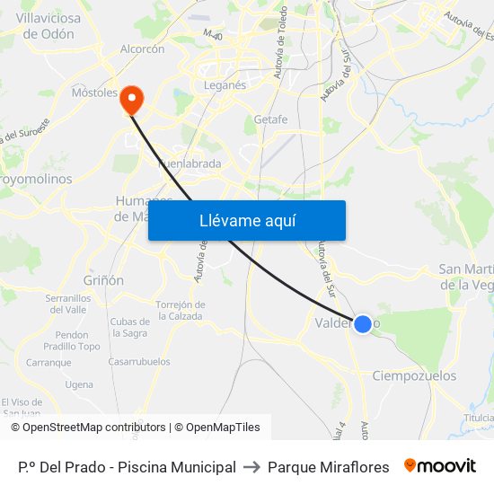 P.º Del Prado - Piscina Municipal to Parque Miraflores map