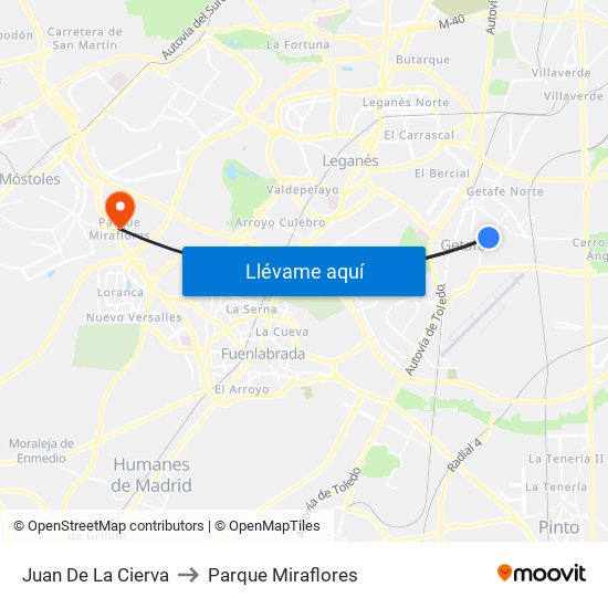 Juan De La Cierva to Parque Miraflores map