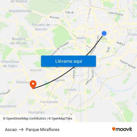Ascao to Parque Miraflores map