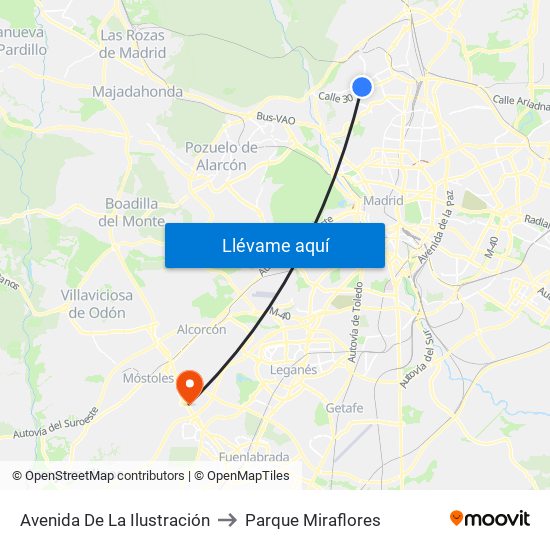 Avenida De La Ilustración to Parque Miraflores map
