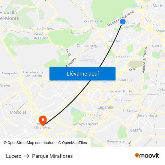 Lucero to Parque Miraflores map