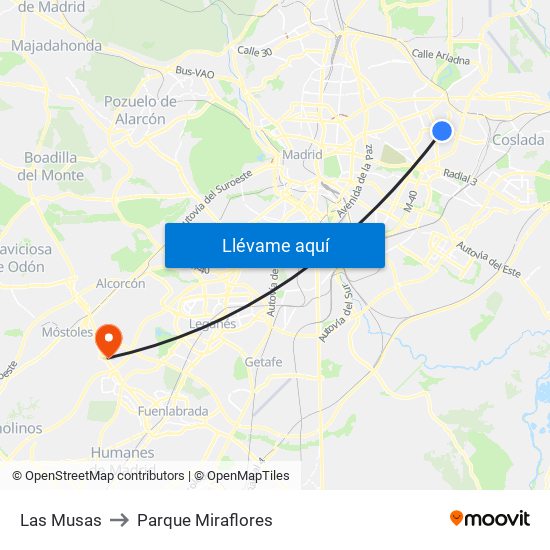 Las Musas to Parque Miraflores map
