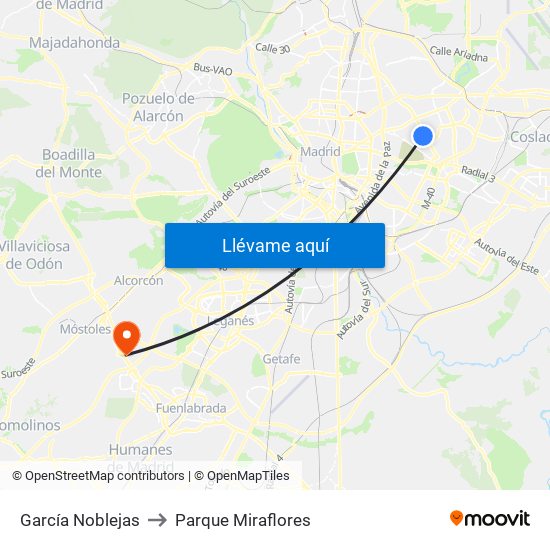García Noblejas to Parque Miraflores map