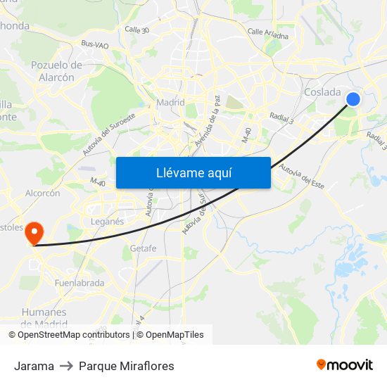 Jarama to Parque Miraflores map
