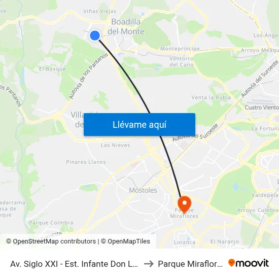 Av. Siglo XXI - Est. Infante Don Luis to Parque Miraflores map