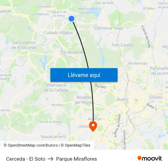 Cerceda - El Soto to Parque Miraflores map