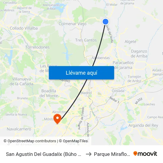 San Agustín Del Guadalíx (Búho Real) to Parque Miraflores map