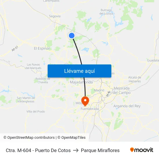 Ctra. M-604 - Puerto De Cotos to Parque Miraflores map