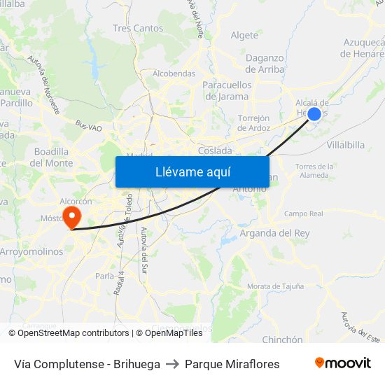 Vía Complutense - Brihuega to Parque Miraflores map